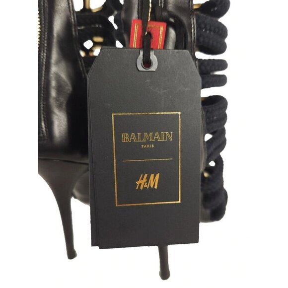 BALMAIN x H&M Sandal Boots Size 38 US 7 Womens Black Strappy Heels Pumps RARE! - Picture 6 of 12